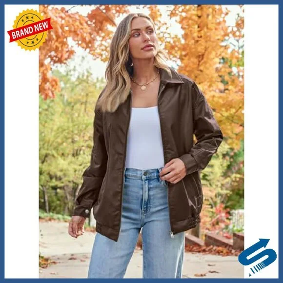 Oversized Faux Leather Motorcycle Jacket - Zipper Closure Fall Coat